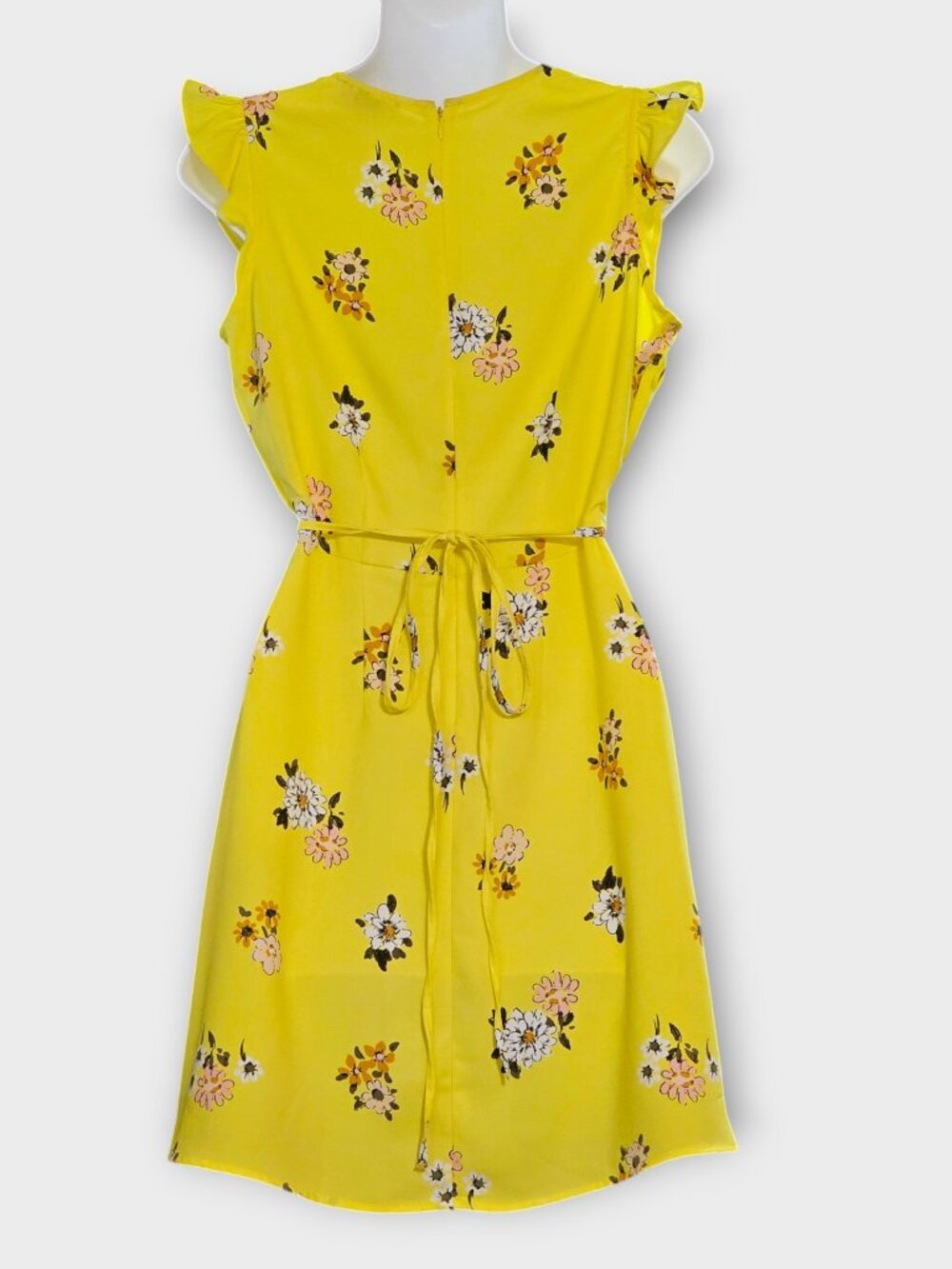 LOFT Petite Dress Womens XSP Yellow Floral Mini Ruffle Sleeve Summer Dress - Picture 10 of 13